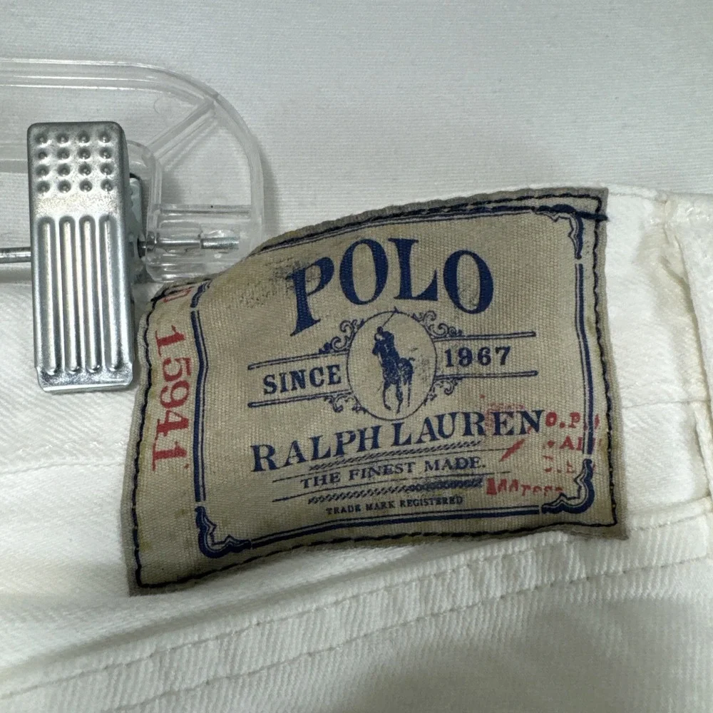 VTG Polo Ralph Lauren Slim Straight 018 Mens 35x30 White Cotton Denim Jean Pants